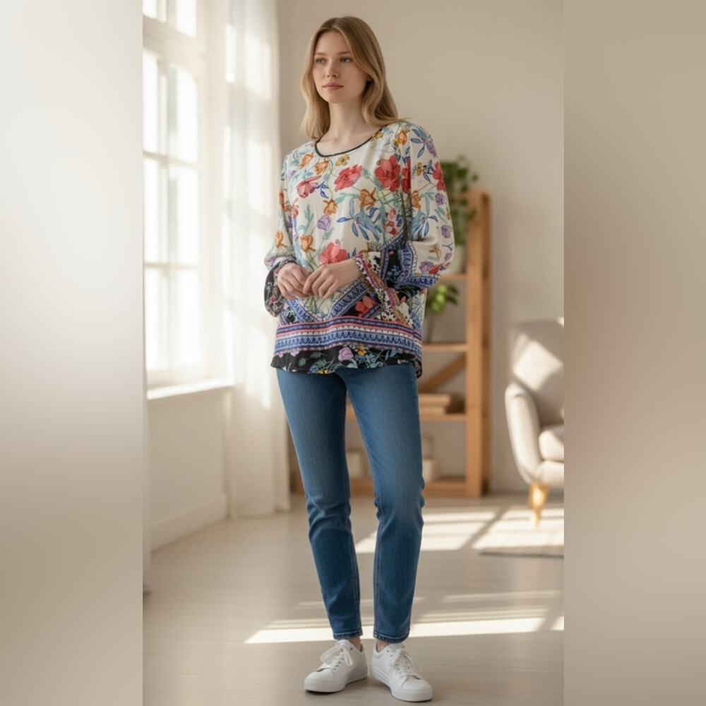 Johnny Was floral print silk blend tunic blouse Size:XS